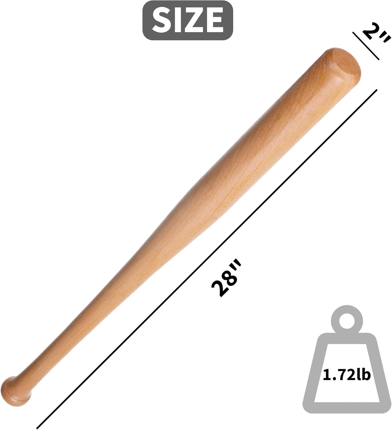 Wood Baseball Bats 34" 32" 30" 28" Full Size Lightweight Solid Wooden Baseball Bat for Adult Men - Image 2